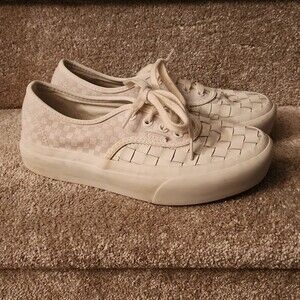 Vans White Sneakers w/ Checkered & Woven Parts Men's 6 Women's 7.5